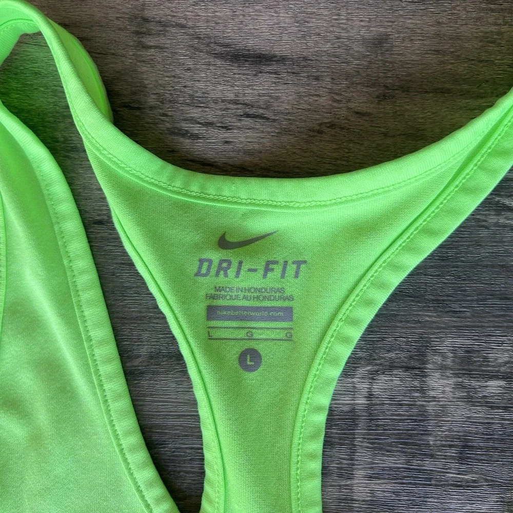 Nike Dri-FIT Racerback Tank Top Womens Large Neon Green Running Workout Athletic
